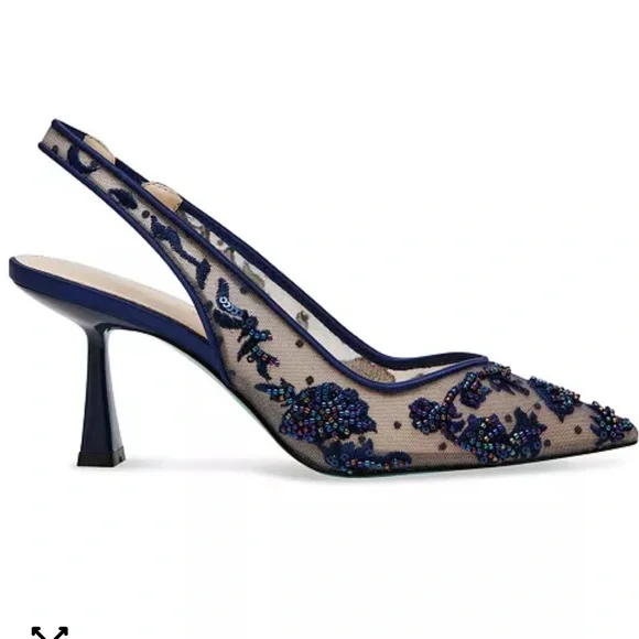 Betsey Johnson Nikki Embroidered Slingback Evening Pump navy blue 8.5 - Picture 2 of 10